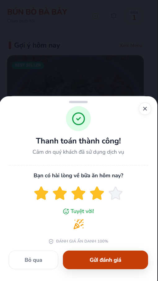 màn hình đánh giá