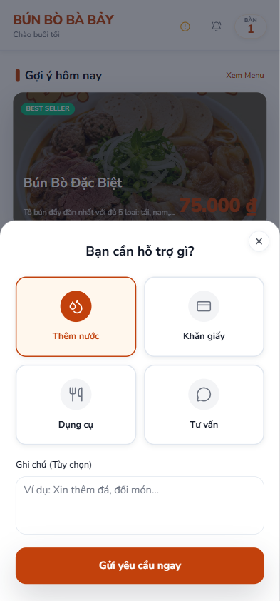 màn hình gửi yêu cầu