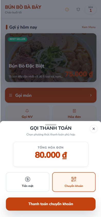màn hình xác nhận thanh toán
