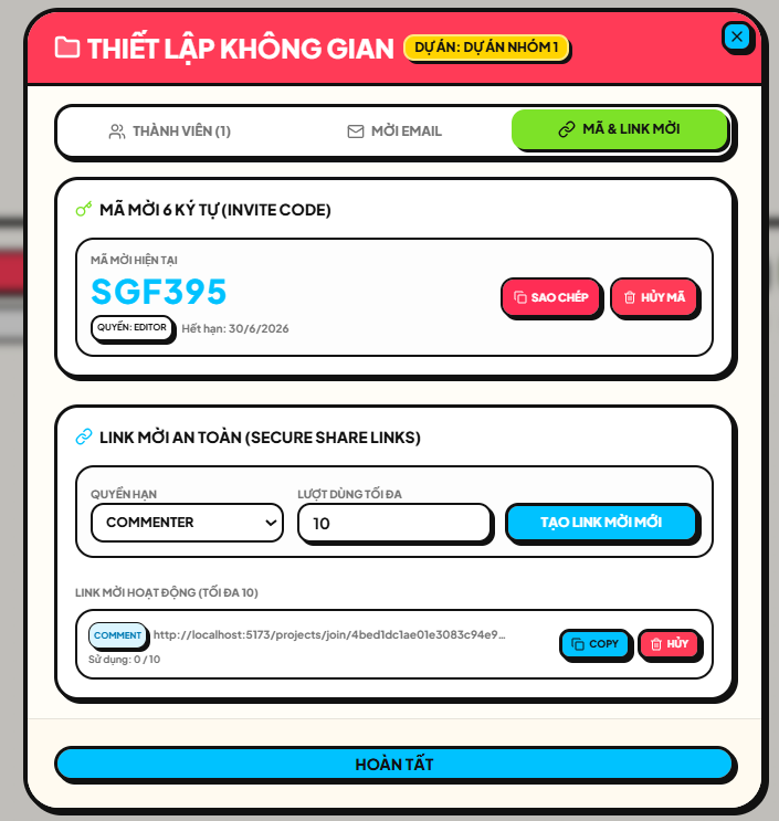 share project cho thành viên khác