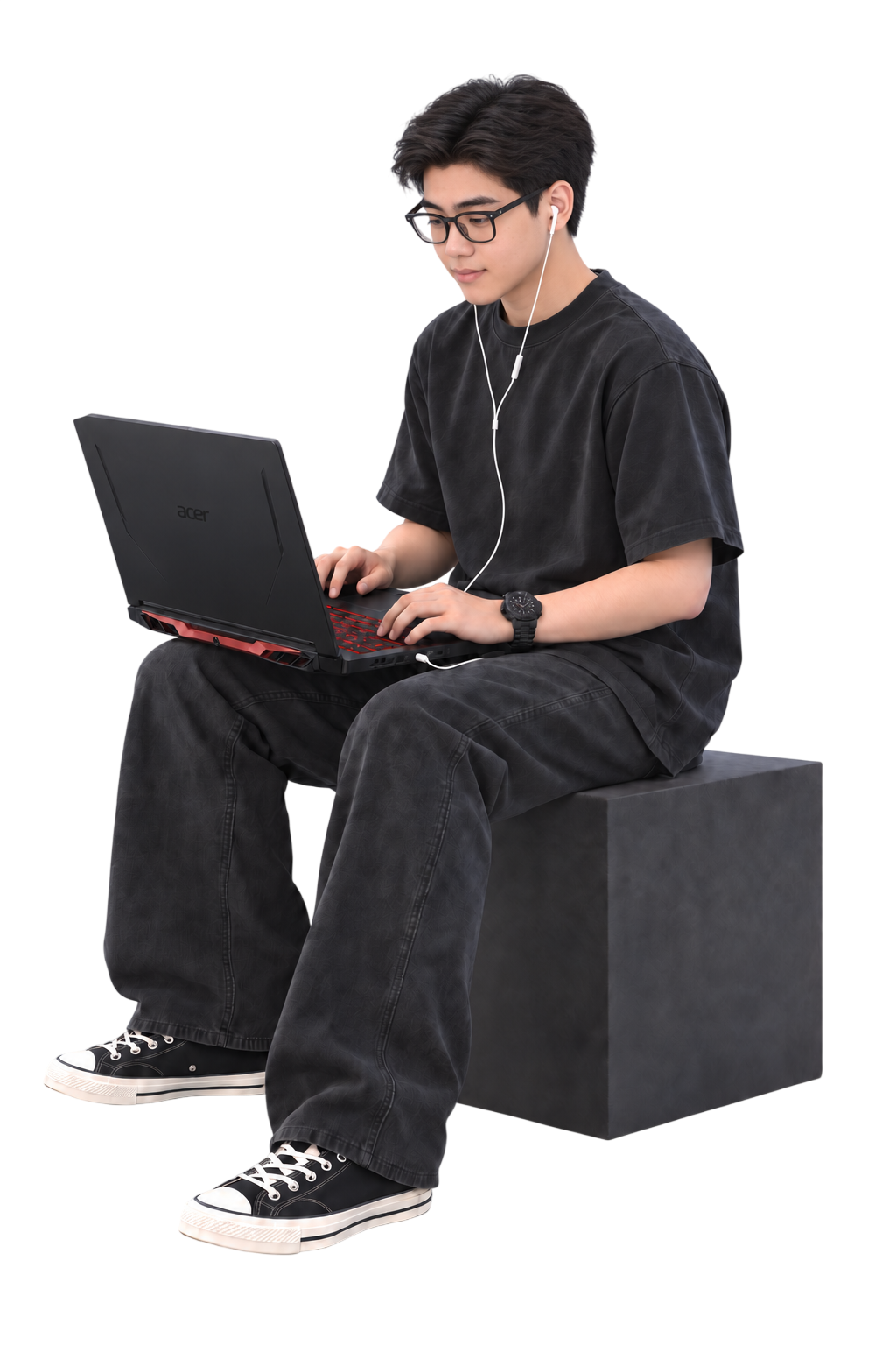 Nguyen Van Quang Huy - Fullstack Developer coding with Laptop